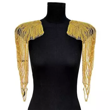 1 шт. аппликации производительность плечевые украшения одежда аксессуары пайетки золотая вышивка шитье кисточка цепочка свадебное платье золотой
