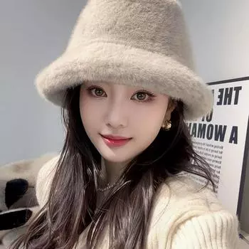 1 шт. ashion Панама с пушистым мехом, теплая зимняя рыбацкая шапка, однотонная панама розовый