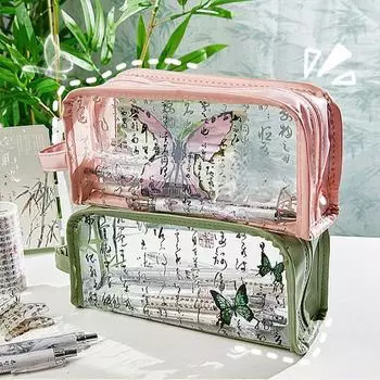 1 шт. эстетический китайский ретро-арт пейзаж бабочка пенал прозрачный ПВХ канцелярские принадлежности ручка сумка школьные принадлежности студент подарок белый