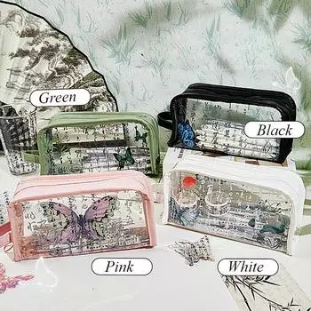 1 шт. эстетический китайский ретро-арт пейзаж бабочка пенал прозрачный ПВХ канцелярские принадлежности ручка сумка школьные принадлежности студент подарок белый