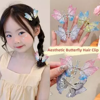1 шт., эстетичная заколка для волос с летающей бабочкой для детей, красивая бабочка со стразами, детская заколка для волос, милый женский головной убор