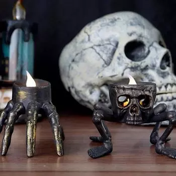 1 шт. атмосфера светодиодный декоративный жуткий череп ручной светильник для ног ночник Хэллоуин лампа
