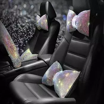 1 шт., авто подголовник с бантом, поясная подушка, плюшевая подушка для сиденья, автомобильная подушка для шеи, алмазный кристалл