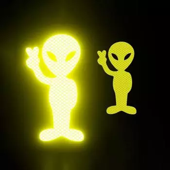 1 шт. Автомобильная наклейка Personality Alien Peace Высокоотражающие виниловые наклейки для мотоциклов АксессуарыНаклейки для декора автомобиля жёлтый