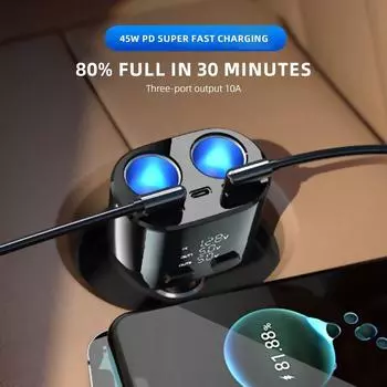 1 шт. Автомобильное зарядное устройство для автомобильного прикуривателя, многофункциональное зарядное устройство с одним разъемом в два, автомобильное зарядное устройство USB для быстрой зарядки мобильного телефона, черное чёрный