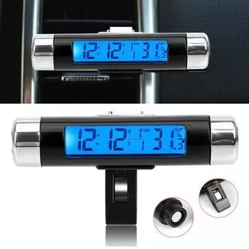 1 шт., автомобильные цифровые часы и дисплей температуры, электронные часы, термометр, авто электронные часы, светодиодная подсветка, цифровой дисплей синий
