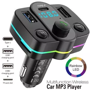 1 шт. Автомобильный Bluetooth FM-передатчик PD Type-C Dual USB 3.1A быстрое зарядное устройство цветной окружающий свет громкой связи MP3-модулятор плеер
