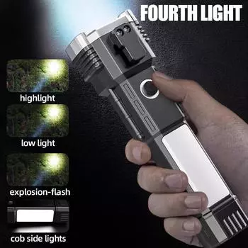 1 шт. Автомобильный фонарик-молоток безопасности, инструмент для резки ремня безопасности, спасательный инструмент для дробления стекла, перезаряжаемый фонарик для использования на открытом воздухе black белый