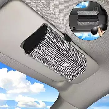 1 шт., автомобильный футляр для очков, органайзер для салона автомобиля, держатель для украшений из стразов, аксессуары, хрустальный солнцезащитный козырек, ящик для хранения солнцезащитных очков синий