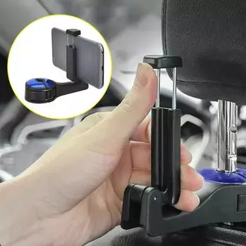 1 шт. Автомобильный крючок 2 в 1 для подголовника автомобиля с держателем для телефона универсальная вешалка на спинку сиденья для сумок сумочек кошельков продуктовых складных зажимов серебряный