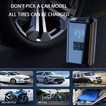1 шт. Автомобильный насос для накачивания шин, беспроводной портативный насос, интеллектуальный цифровой дисплей, внешний аккумулятор, быстрая зарядка чёрный