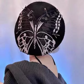 1 шт. Аксессуары Бабочка Вышитый Берет Теплый Оригинал Осень-Зима Винтаж Черный Украшение