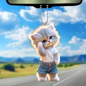1 шт., аксессуары для автомобильных брелоков с милыми домашними животными, персонализированные подарки, креативный милый джинсовый брелок для ключей с кошкой - акрил 1pc белый