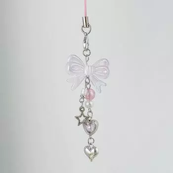 1 шт. Аксессуары для DIY Ручной работы Милая Девочка Милый Лазерный Любовный Бант Брелок с Бусинами Каваи Y2K Подвески-Шармы для Телефона