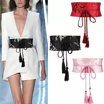 1 шт. аксессуары для костюма с цветочным узором, кушак, старинный шнурованный универсальный тканевый пояс, широкополосный пояс на талии