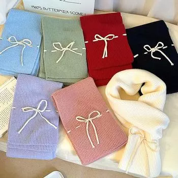 1 шт. Аксессуары для одежды, холодостойкие, зимние, теплые, ветрозащитные, вязаные шарфы для вечеринок, подарки на шнурке с бантом, ретро-шарфы