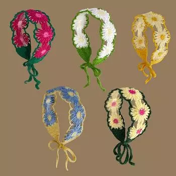1 шт., аксессуары для волос, красочный вязаный крючком шарф для волос, маленькая повязка на голову с изображением ромашки, вязаная повязка на голову, модная