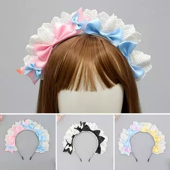 1 шт. аксессуары повязка на голову сетка женские оборки обруч для волос Лолита косплей бант горничная головной убор