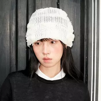 1 шт., ажурная однотонная шапка-пуловер, мягкая дышащая шапка-бини, элегантный вязаный головной убор с рисунком розы, вязаный крючком в стиле ретро белый