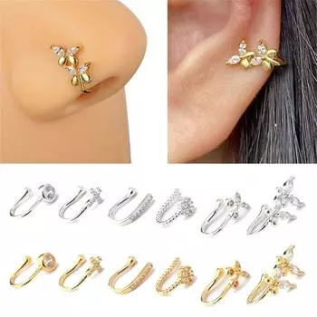 1 шт. бабочка без пирсинга без отверстия кольцо в носу зажим на кольцо в носу кольцо поддельные пирсинг ушные манжеты козелка серьги хрящ 1 золотой