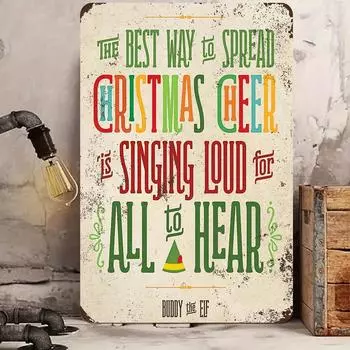 1 шт. Бадди Эльф Веселый Рождественский Плакат Холст Алюминиевый Знак (8 x12 /20см*30см) Металлический алюминиевый знак винтажный, алюминиевый знак для комнаты чёрный