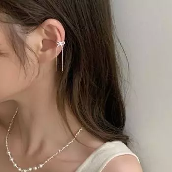 1 шт. Balletcore Bow Ear Clips Y2K Непирсинговые серьги Эстетические подвески-цепочки-бантики для женщин 1PC Ear Cuff