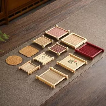 1 шт. бамбуковая квадратная круглая подставка под чай, термостойкая и высокотемпературная, коврики для чашек, защитные коврики для стола, многоразовые деревянные аксессуары, декор