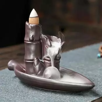 1 шт., бамбуковая лодка из фиолетовой глины, изделия ручной работы, сандаловое дерево, водопад, курильница, держатель для благовоний, кадильница, украшение для дома, декор