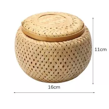 1 шт. бамбуковая полезная бамбуковая тканая двухслойная корзина с корзиной для хранения с крышкой 16x11cm