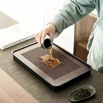 1 шт., бамбуковый китайский поднос для чая кунг-фу с хранилищем воды, небольшой чайный столик, поднос для чайной посуды, сливной поддон для чайной чашки для дома, чайной комнаты, ресторана, отеля, аксессуар для чая Long Landscape