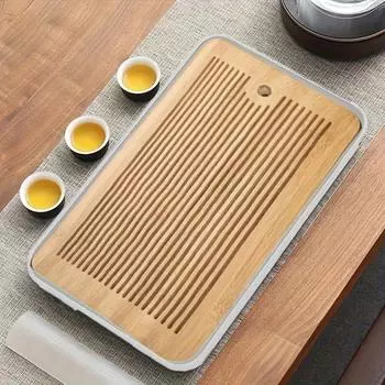 1 шт., бамбуковый китайский поднос для чая кунг-фу с хранилищем воды, небольшой чайный столик, поднос для чайной посуды, сливной поддон для чайной чашки для дома, чайной комнаты, ресторана, отеля, аксессуар для чая