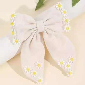 1 шт. Банты для волос с вышивкой «Ромашка» для женщин, большие банты, заколки для волос для девочек, ленточные заколки для волос, большие аксессуары для волос с длинным хвостом
