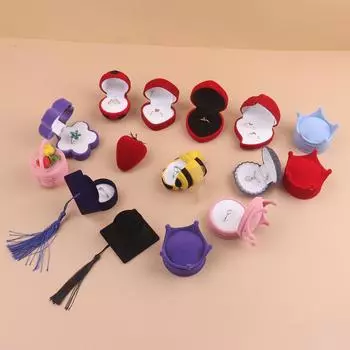 1 шт. бархатная шкатулка-органайзер для украшений, милая шкатулка для обручальных колец с животными, футляр для хранения фруктов, сережек, ожерелий, дисплей, упаковка, подарок