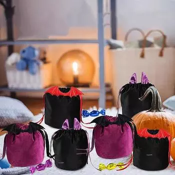 1 шт. бархатная сумка-тыква на Хэллоуин, черные красные конфетные пакеты, подарочные пакеты с рогами кролика для угощения или гадости, украшения для вечеринки чёрный