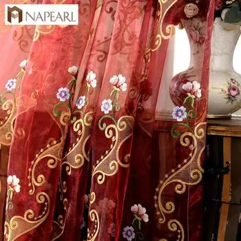 1 шт., белая прозрачная тюль с вышивкой в европейском стиле, марлевая пряжа, вуаль, оконная занавеска для гостиной, NAPEARL W100cm x L200cm белый