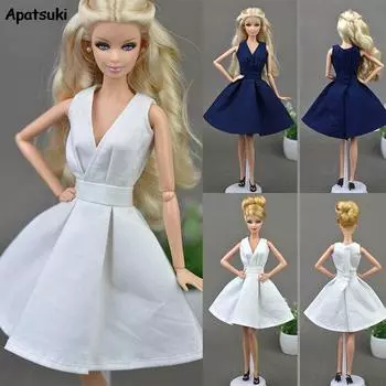 1 шт., белое, синее вечернее платье без рукавов с v-образным вырезом, платья, наряды, одежда для куклы Барби, элегантное платье для 1/6 кукол BJD, игрушка белый