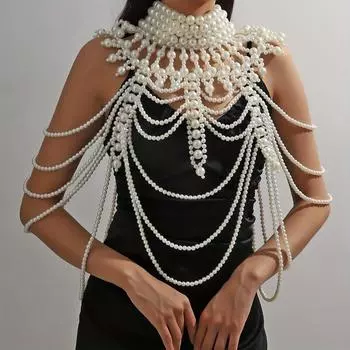 1 шт., белые бусины из искусственного жемчуга, бисерная цепочка для тела, увеличенная цепочка на плечо, ювелирные изделия, гламурные украшения для тела, аксессуар