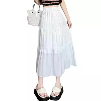 1 шт., белые шифоновые юбки из полиэстера, длинные юбки, юбки трапециевидной формы с высокой талией, летние эластичные винтажные юбки S белый