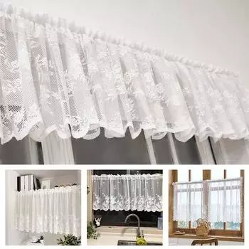 1 шт., белые занавески для окон в стиле кафе, европейский стиль, подвесные занавески для кухни, прозрачные кружевные занавески для окон 100x30cm