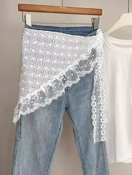 1 шт. белый кружевной треугольный платок, женская изысканная вышивка, хлопковый носок, занавеска для пуканья, новый приморский стиль Size fits all