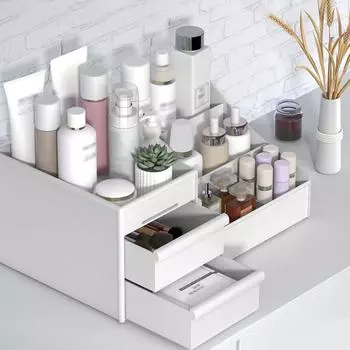 1 шт. Белый новый ящик для хранения косметики коробка для общежития отделка пластиковая полка косметика уход за кожей туалетный столик настольный S&9 слоновая кость