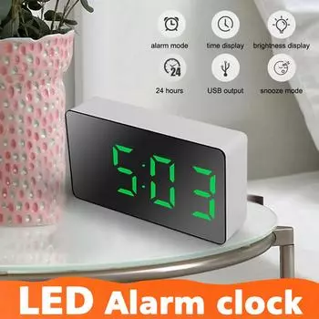1 шт. Белый светодиодный зеркальный настольный часы с функцией повтора сигнала, ночник, настольный USB-будильник, домашний декор белый