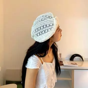 1 шт. берет, шапка-берет, мешковатый головной убор, шапка-бини, шляпа художника, французский стиль, ретро, романтическое вязание крючком, дышащая кружевная сетка, разноцветная озеро синий