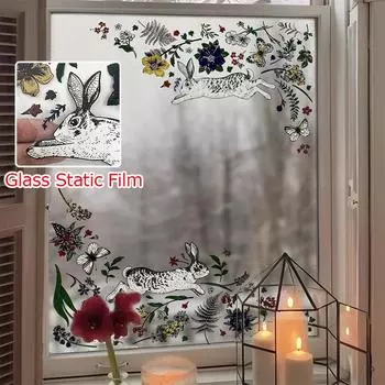 1 шт. бесклеевая наклейка на окно для дома своими руками, расписанная вручную, в стиле кролика, новые продукты, наклейка для украшения окна, стеклянная пленка, электростатическая 33*41cm