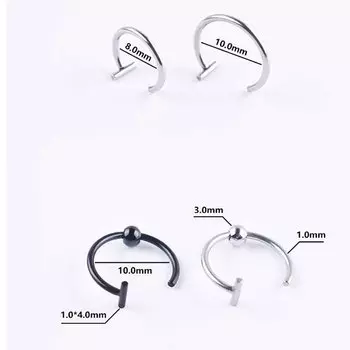 1 шт., без отверстий, накладные зажимы для губ, украшения для тела, кольца для пирсинга губ, медицинский зажим из титановой стали, кольцо для рта, кольцо для носа, зажим для тела, обруч 1.0*8mm серебряный