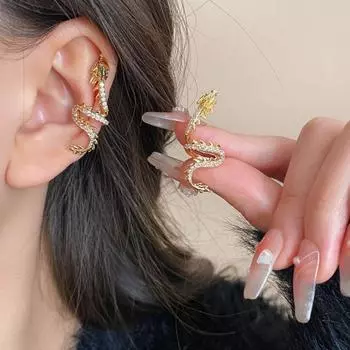 1 шт., без пирсинга, серебряный дракон, ушной зажим, эстетические китайские драконы, ушные манжеты для вечеринки silver-left