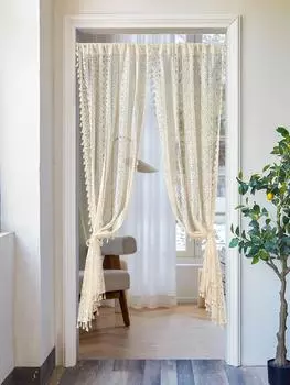 1 шт бежевые кружевные занавески небольшого размера с кисточками, занавески для двери в гостиную, спальню, окна, украшения для праздничных вечеринок 100x140cm&Fixed Pleat бежевый