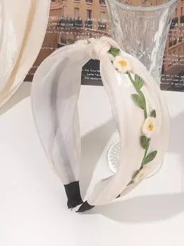 1 шт. Бежевые широкие женские повязки на голову в стиле бохо для волос, Нескользящие повязки-тюрбаны с принтом цветов и перекручиванием, Эластичные, Толстые, Модные аксессуары для волос