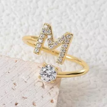 1 шт. Блестящее простое кольцо с буквой М, 18-каратное позолоченное регулируемое кольцо с инкрустацией из кубического циркония, подходит к повседневным нарядам, аксессуар для вечеринок золотистый