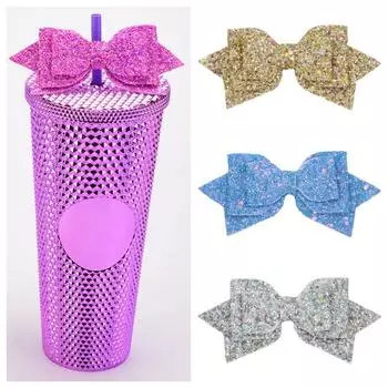 1 шт., блестящий галстук-бабочка, украшение для стакана, соломенная кружка, соломенная декоративная кружка, соломенная девушка, мультяшные кожаные банты красного, розового, белого, синего цвета
